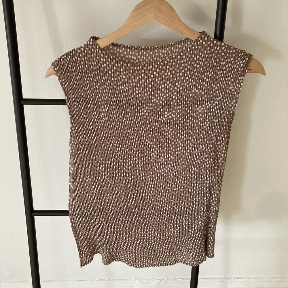 Impressions Ribbed Tank Brown and White Polka Dots Size XL